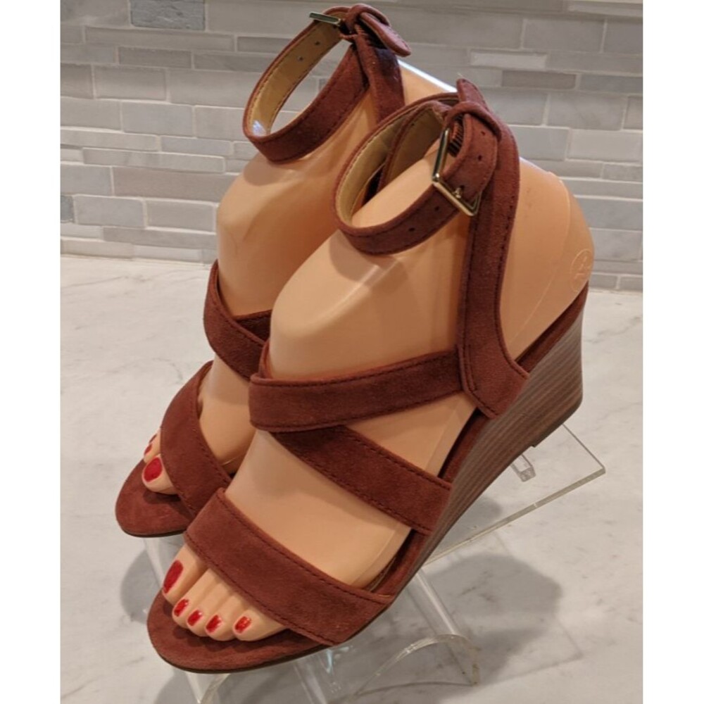 NEW~Women's TALBOTS Wedge Heel Leather Strappy Ankle Wrap Sandals 5M